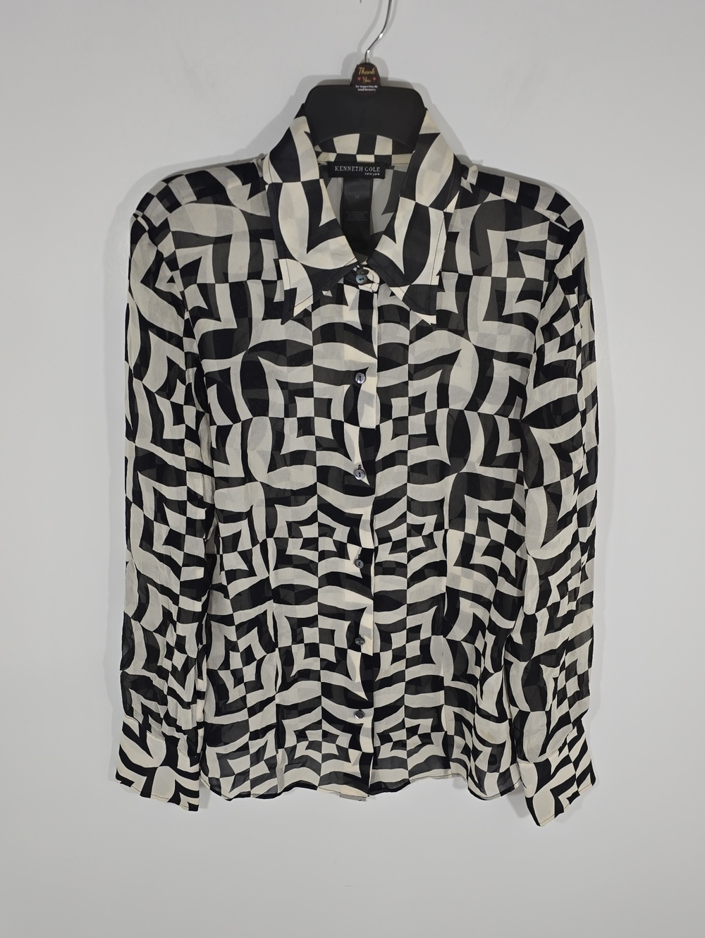{Kenneth Cole} Black and White Optical-Print Button Down Shirt